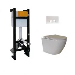 REGIPLAST Pack WC Bâti-support Evo + Cuvette Sans Bride KELOS Blanc + Plaque Blanche