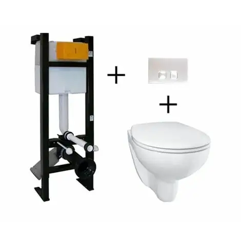 REGIPLAST Ensemble WC Bâti-support Evo + Plaque Blanche + Cuvette Suspendue Bau Ceramic 1 REGIPLAST Ensemble WC Bâti-support Evo + Plaque Blanche + Cuvette Suspendue Bau Ceramic