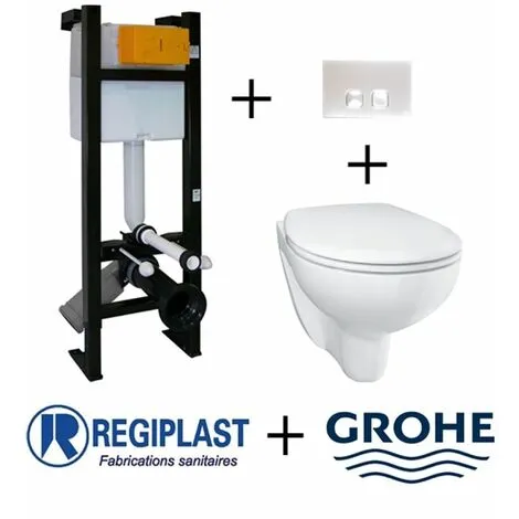 REGIPLAST Ensemble WC Bâti-support Evo + Plaque Blanche + Cuvette Suspendue Bau Ceramic 2 REGIPLAST Ensemble WC Bâti-support Evo + Plaque Blanche + Cuvette Suspendue Bau Ceramic – Image 2